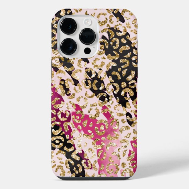 Funda Para iPhone Negro Rosa Dorado Leopardo (Reverso )