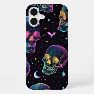 Funda Para iPhone 16 Plus Neon oscuro y colorido cráneo de risa