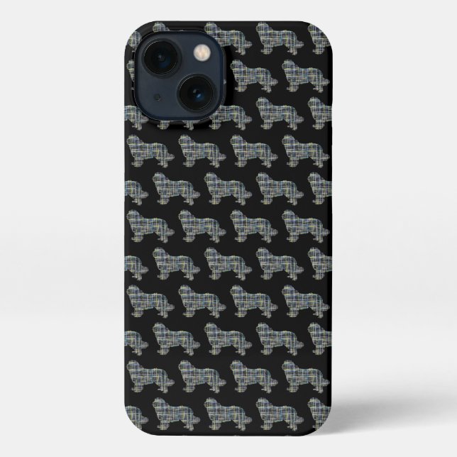 Funda Para iPhone Newfoundland Newfie Dog Cute Silhouette Grid Black (Reverso )
