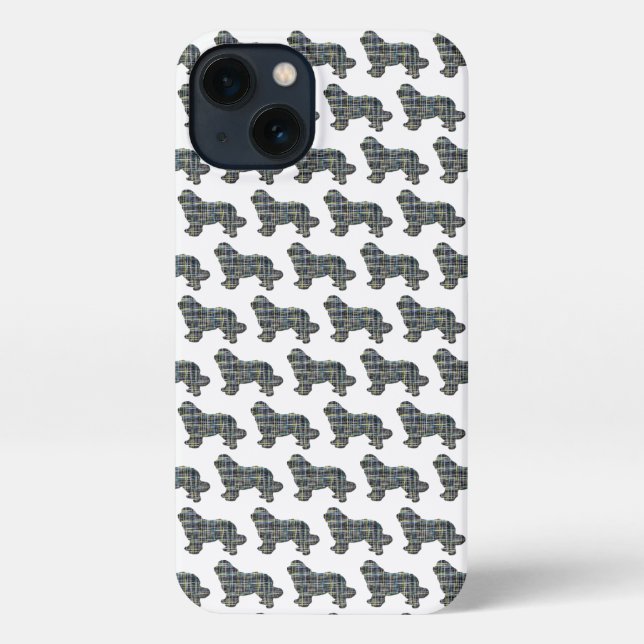 Funda Para iPhone Newfoundland Newfie Dog Cute Silhouette Grid White (Reverso )
