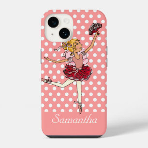 Funda Para iPhone 14 Niñas bailarina rosa coral cabello rubio nombre