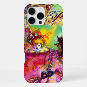 FUNDA PARA iPhone 16 PRO MAX NOCHE DE MÁSCARAS / DAMA CON MONOGRAMA DE GATO NEG