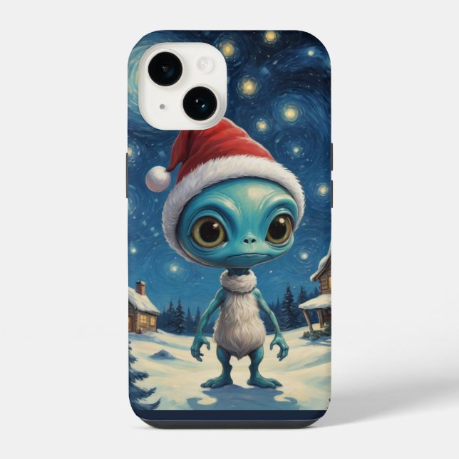Funda Para iPhone Noche estrellada alienígena linda Navidad (Reverso )