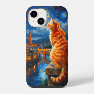 Funda Para iPhone 14 Noche estrellada sobre Florencia   Arte de gato at