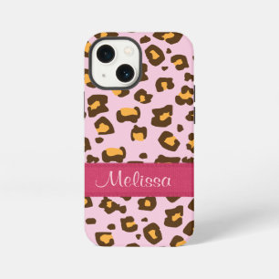Funda Para iPhone 13 Mini Nombre animal estampado leopardo rosa marrón