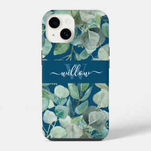 Funda Para iPhone 14 Nombre botánico verde único en caligrafía monogram