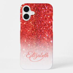 Funda Para iPhone 16 Plus Nombre Chic Monograma Coral Brillo Ombre
