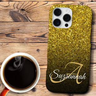 Funda Para iPhone 16 Pro Max Nombre Chic Monograma Dorado Glitter Ombre