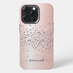 Funda Para iPhone 13 Pro Nombre con brillo rosa dorado femenino