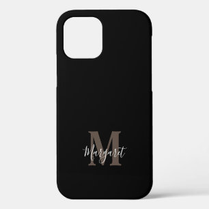 Funda Para iPhone 12 Nombre con letras a mano monograma elegante negro