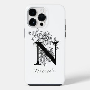 Funda Para iPhone 14 Pro Max Nombre con monograma de letra N de carta botánica