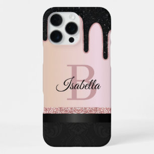 Funda Para iPhone 16 Pro Max Nombre con monograma y brillo de rosa dorado femen