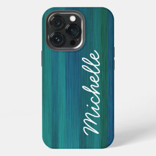 Funda Para iPhone 13 Pro Nombre cursivo del Personalizado azul verde y blan