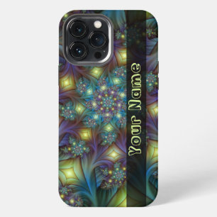 Funda Para iPhone 13 Pro Max Nombre de arte fractal azul púrpura ilustrado