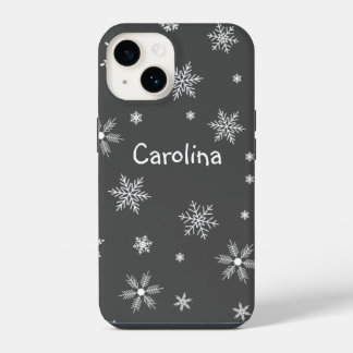 Funda Para iPhone 14 nombre de copos de nieve blancos