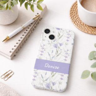 Funda Para iPhone 14 Nombre de flor silvestre acuarela púrpura azul