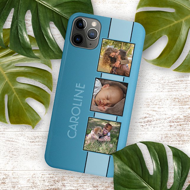 Funda Para iPhone Nombre De Fotos personalizados En Aqua Turquoise B (Subido por el creador)