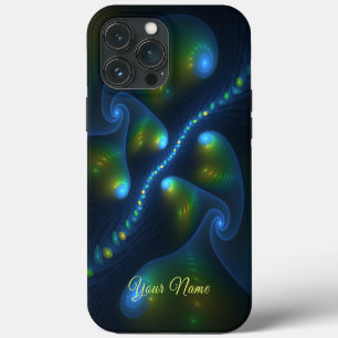 Funda Para iPhone 13 Pro Max Nombre de fractal abstracto azul verde amarillo de