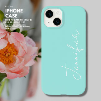 Funda Para iPhone 14 Nombre de guión verde y blanco minimalista de moda