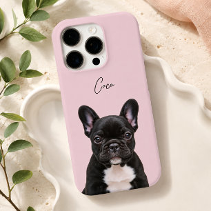 Funda Para iPhone 16 Pro Nombre de mascota moderno en rosa suave con foto y