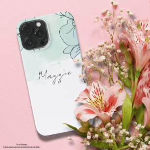 Funda Para iPhone 13 Pro Max Nombre de monograma azul jovial muy lindo y mínimo