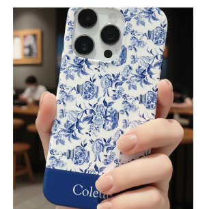 Funda Para iPhone 16 Pro Nombre de Monograma Chinoiserie Azul