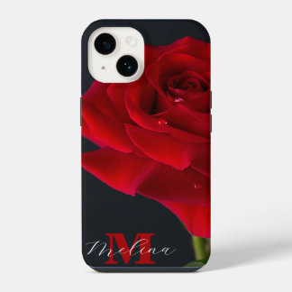 Funda Para iPhone 14 Nombre de Monograma Clásico de Rosa Roja