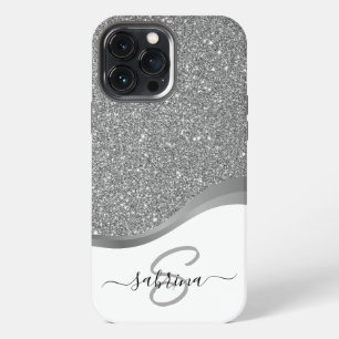 Funda Para iPhone 13 Pro Max Nombre de monograma con brillo negro elegante y so