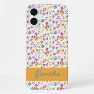 Funda Para iPhone 16 Plus Nombre de monograma de acuarela azul morado rojo