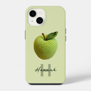 Funda Para iPhone 14 Nombre de monograma de Apple Green Crochet de arte
