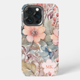 Funda Para iPhone 13 Pro Nombre de monograma de flores silvestres vintage c