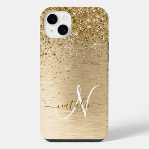 Funda Para iPhone 14 Plus Nombre de monograma de metal cepillado dorado con