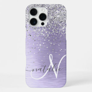 Funda Para iPhone 16 Pro Max Nombre de Monograma de Metal Cepillado Púrpura con