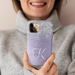 Funda Para iPhone 16 Pro Nombre de monograma de metal cepillado púrpura con