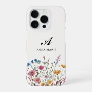 Funda Para iPhone 16 Pro Nombre de Monograma Floral Boho Chic