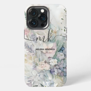 Funda Para iPhone 13 Pro Nombre de monograma floral botánico pastel vintage