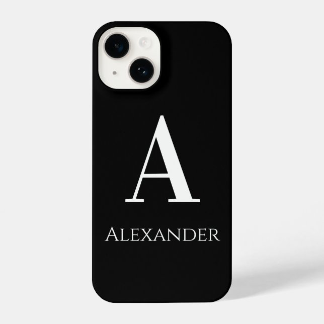 Funda Para iPhone Nombre de monograma personalizado moderno negro y  (Reverso )