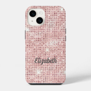 Funda Para iPhone 14 Nombre de Monograma Rosa Claro Brillo Glam de Moda