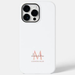 Funda Para iPhone 14 Pro Max Nombre de monograma rosa Minimalista Blanco