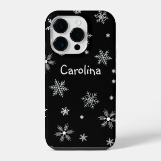Funda Para iPhone 14 Pro nombre de patrón blanco negro de invierno