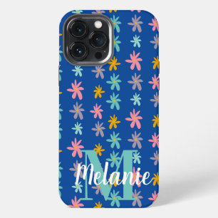 Funda Para iPhone 13 Pro Max Nombre de patrón de flor groovy azul