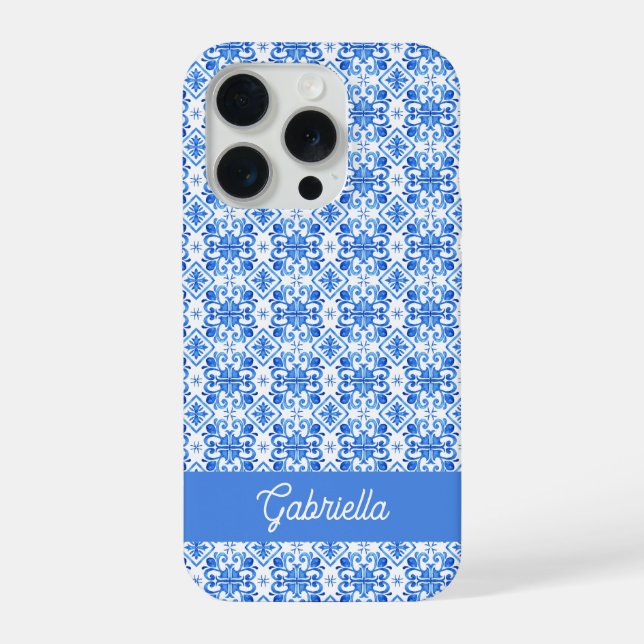 Funda Para iPhone Nombre de patrón de toile francés azul (Reverso )