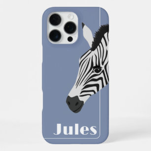 Funda Para iPhone 16 Pro Max Nombre del agregado azul de cebra blanca negra