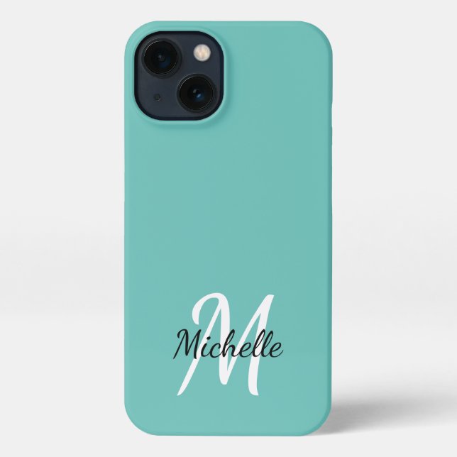 Funda Para iPhone Nombre del Monograma Azul Giratorio + Inicial (Reverso )