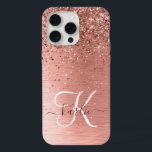 Nombre del monograma del Purpurina Metalizado cepi<br><div class="desc">Personaliza fácilmente este diseño de estuche de teléfono de moda de moda con purpurina brillante de oro rosa bonito sobre un fondo metálico rosa cepillado de oro.</div>