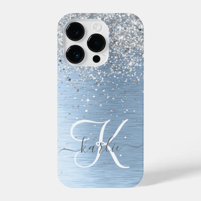 Funda Para iPhone Nombre del monograma del Purpurina plateado Metali (Reverso )