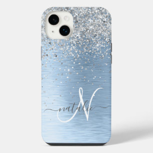 Funda Para iPhone 14 Plus Nombre del monograma del Purpurina plateado Metali