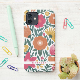 Funda Para iPhone 12 Nombre del Naranja Magenta de florales pintadas en