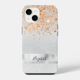 Funda Para iPhone 14 Nombre del purpurina de oro plateado