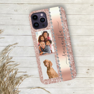 Funda Para iPhone 12 Pro Nombre del Purpurina fotográfico de diamantes Mono